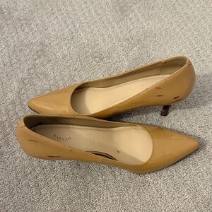 Cole Haan Tan Patent Leather Pointed-Toe Kitten Heel Pumps